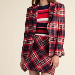 Trina Turk Red and Navy Plaid Blazer Set (w/ skirt)